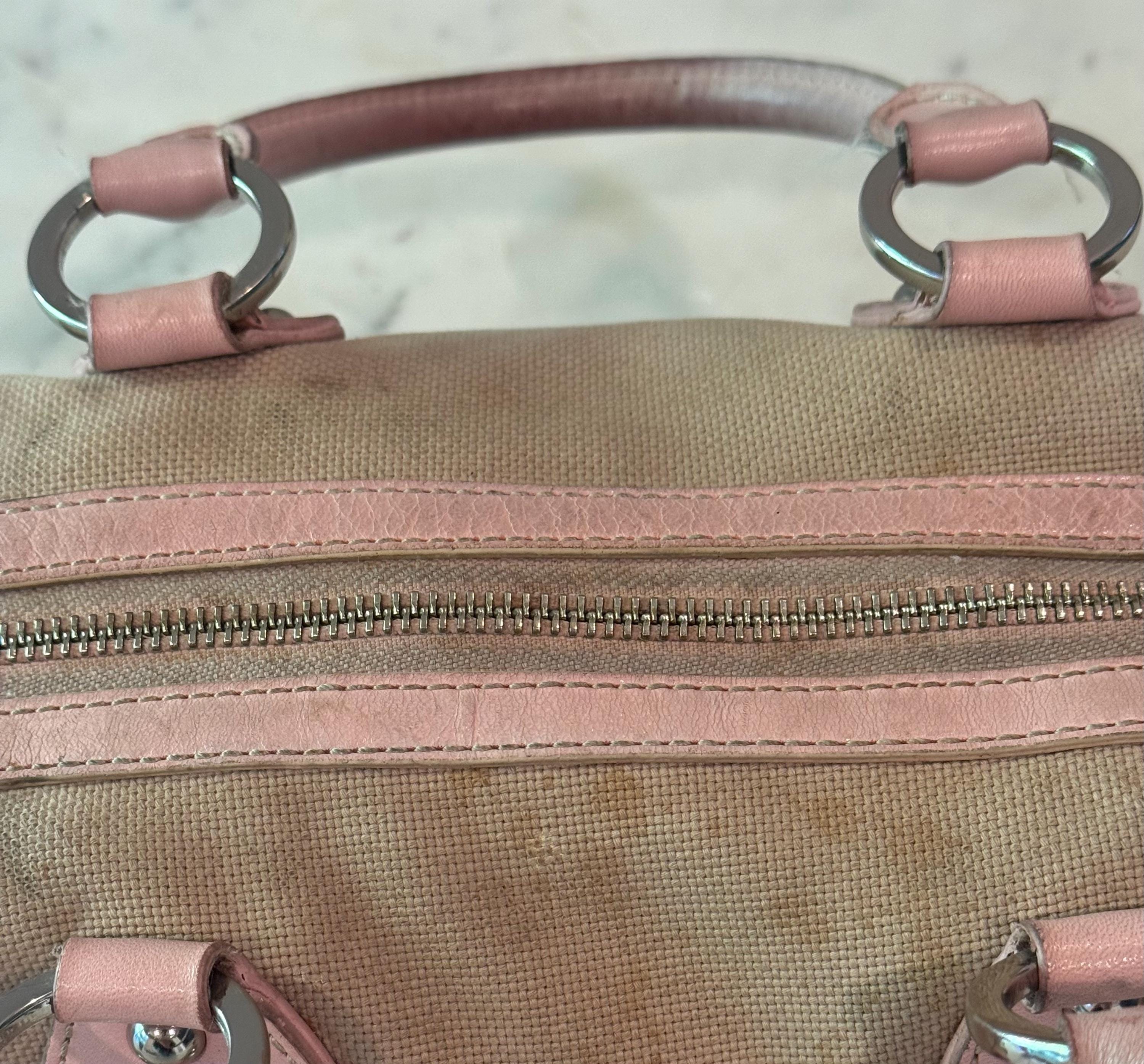 Rafe New York Vintage Canvas & Pink Leather Satchel | Y2K Designer 