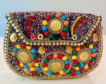 Monedero con cuentas, monedero colorido con diseño de mosaico, embrague, bolso de noche