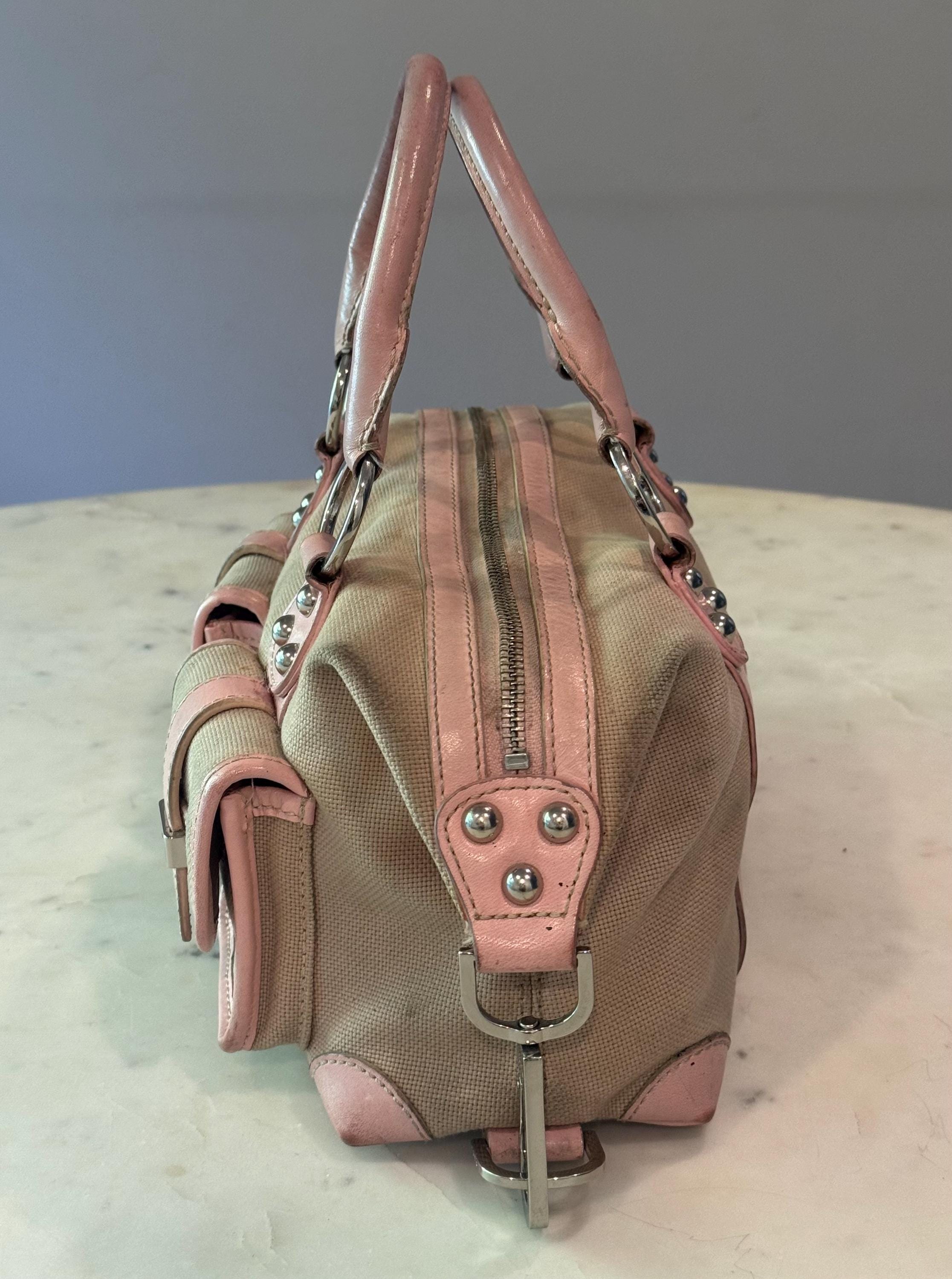 Rafe New York Vintage Canvas & Pink Leather Satchel | Y2K Designer 