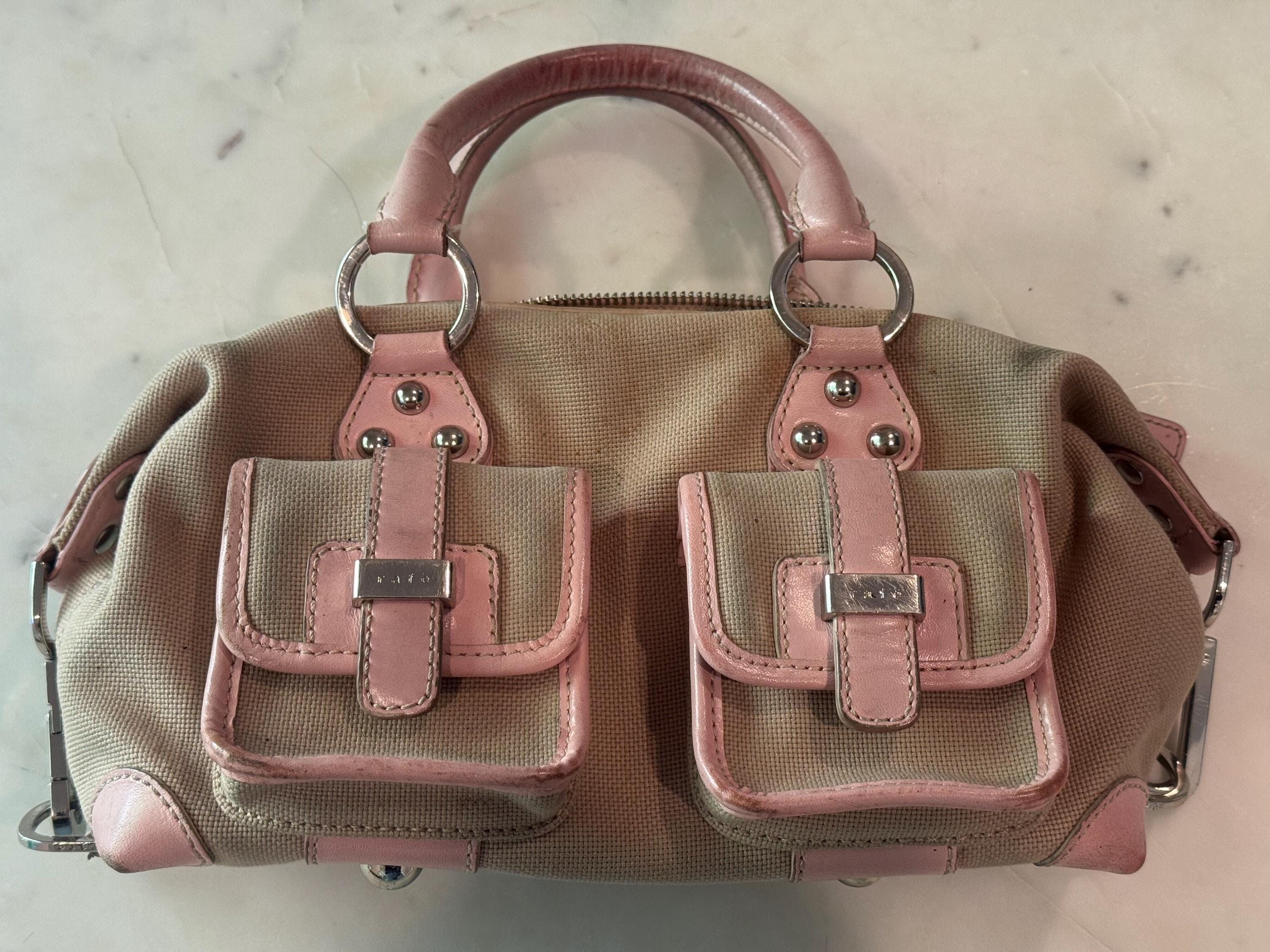 Rafe New York Vintage Canvas & Pink Leather Satchel | Y2K Designer 