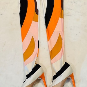 イタリア Emilio Pucci パンプス 1970〜1980's オブジェ RARE FIND! Vintage Emilio Pucci Multicolor Thigh High Sock Boots