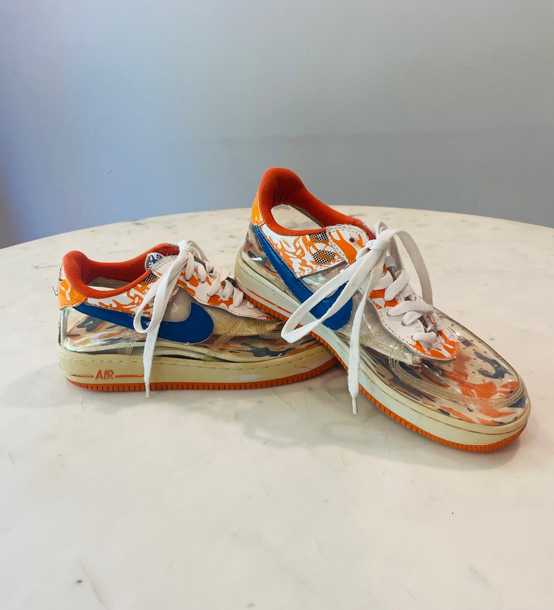 Vintage Nike Air Force 1, Clear Invisible Sneaker, Orange Camo, Royal ...