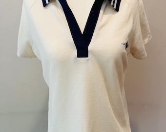Prince Pickleball Polo Shirt: White & Navy V-Neck, Logo Detail