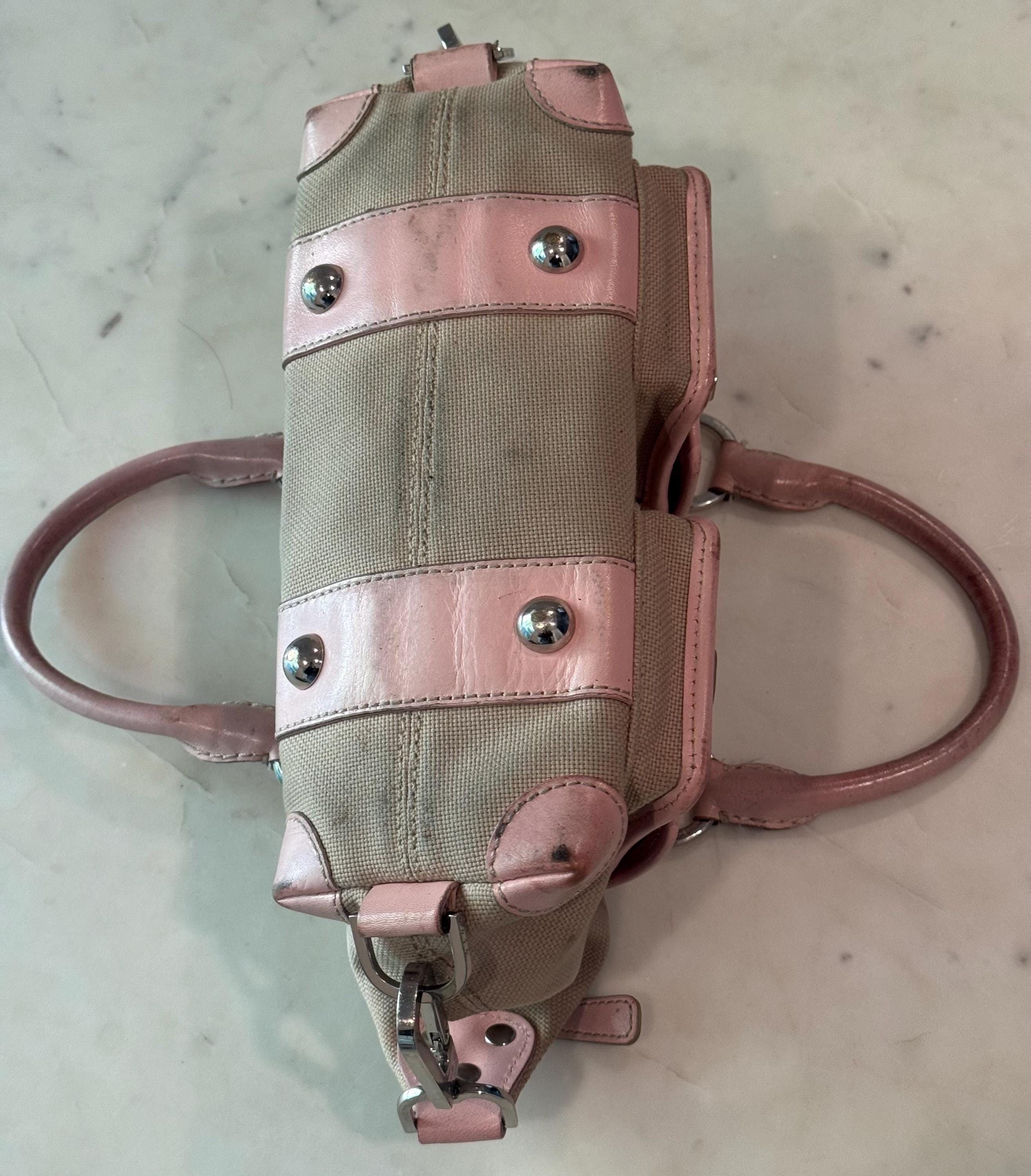 Rafe New York Vintage Canvas & Pink Leather Satchel | Y2K Designer