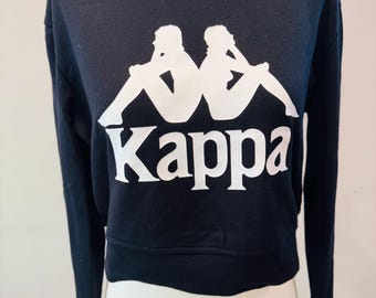 Vintage Kappa Cropped Sweatshirt - Black Crewneck Logo Pullover - Y2K Streetwear