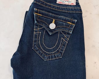 True Religion Y2K Ultra Low Rise Skinny Jeans • Dark Wash Denim Size 25
