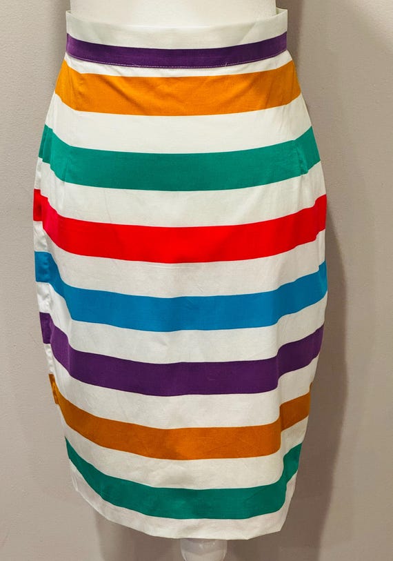 Byblos, NWT Archival BYBLOS 90s Rainbow Striped Pencil Skirt | Deadstock | Made In Italy