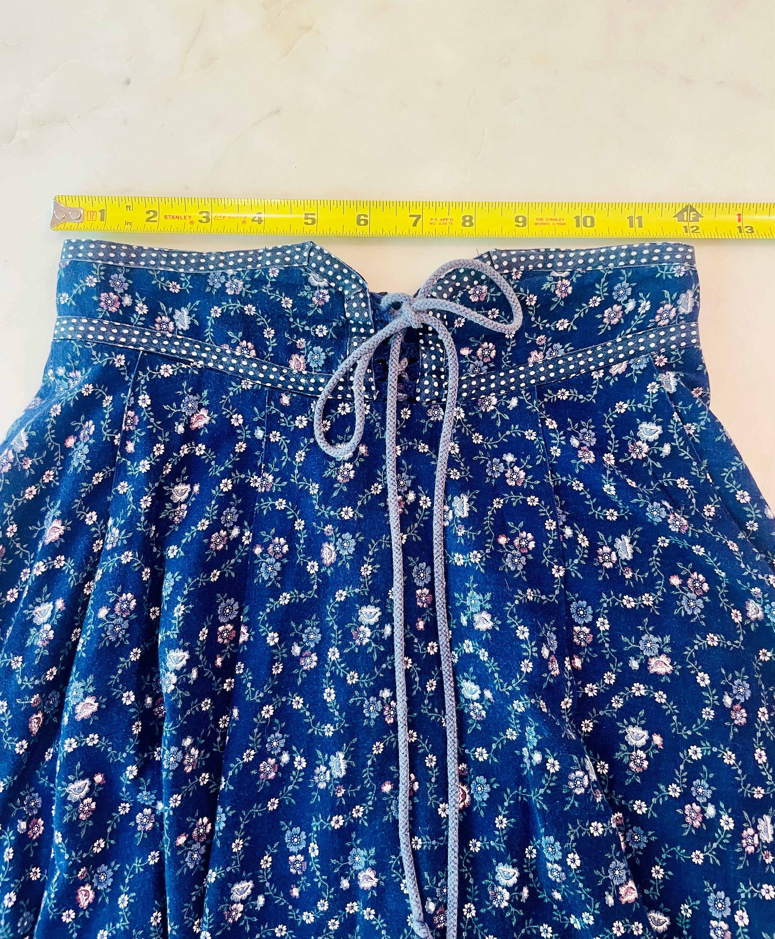 Vintage 1970s Gunne Sax Blue Floral Prairie Skirt | Cotton Folk Skirt ...