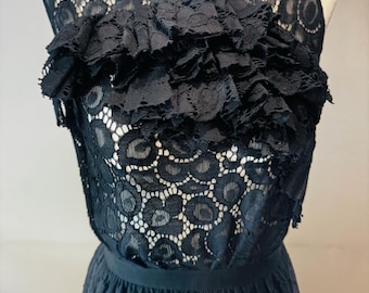 Vintage Nina Ricci Black Lace Sheer Mini – Designer Cocktail Party Dress – Romantic Gothic Coquette Style