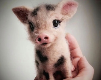 Needle Felted Piglet: Handmade Wool Pig Sculpture