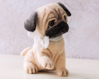 Needle felted pug, Felt dog, Felted pug, Needle felted animal, Dog felted, Wool felt animals, Felt pug dog, Wool felted doggy, Pug felted