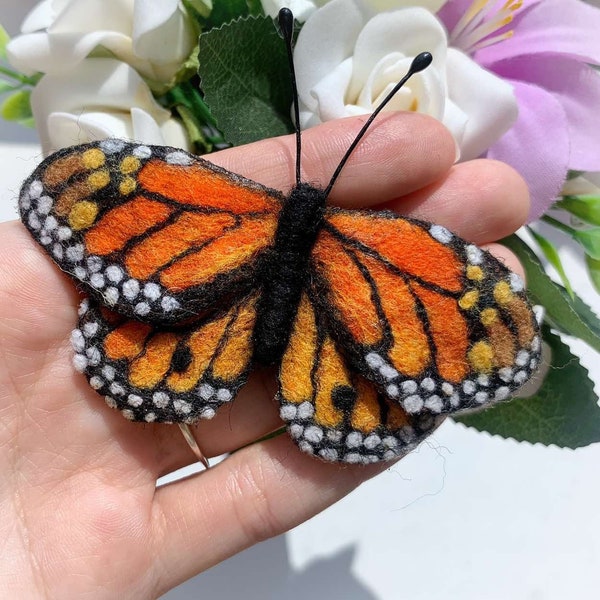 Monarch butterfly brooch, Felted brooch, Needle felted  butterfly, Butterfly pin, Monarch brooch, Gift for lady, Wool felt butterfly