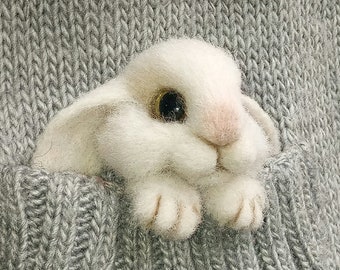 Felted bunny brooch, Needle felted animal pin, Needle felt animal brooch,  Felt white bunny pin, Gift for gir,l Felted rabbit, Bunny gift