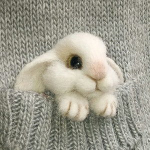 Felted bunny brooch, Needle felted animal pin, Needle felt animal brooch,  Felt white bunny pin, Gift for gir,l Felted rabbit, Bunny gift