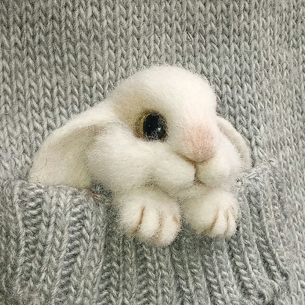 Felted bunny brooch Needle felted animal pin Easter gift Needle felt animal brooch Felt bunny pin Gift for girl Felted rabbit Bunny gift