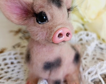 Needle Felted Piglet Miniature: Baby Pig Figurine