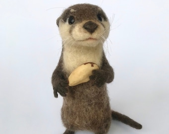 Needle Felted Otter: Handmade Otter Figurine, Animal Lover Gift