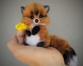 Gefilzte Tiere, Nadelgefilzter Fuchs, Filztierminiatur, Rotfuchs, Wollgefilzte Tierskulptur, Geschenk für Mädchen