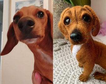 Needle felted dachshund figure by customer photo, Felted dog replica, Felted dog by photo, Needle felted bog, Customer made pet