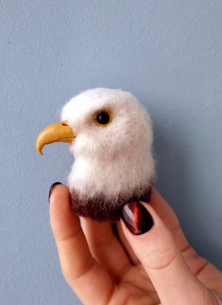 Felted Eagle Brooch Needle Felted Bird Pin Felt Eagle Gift Etsy