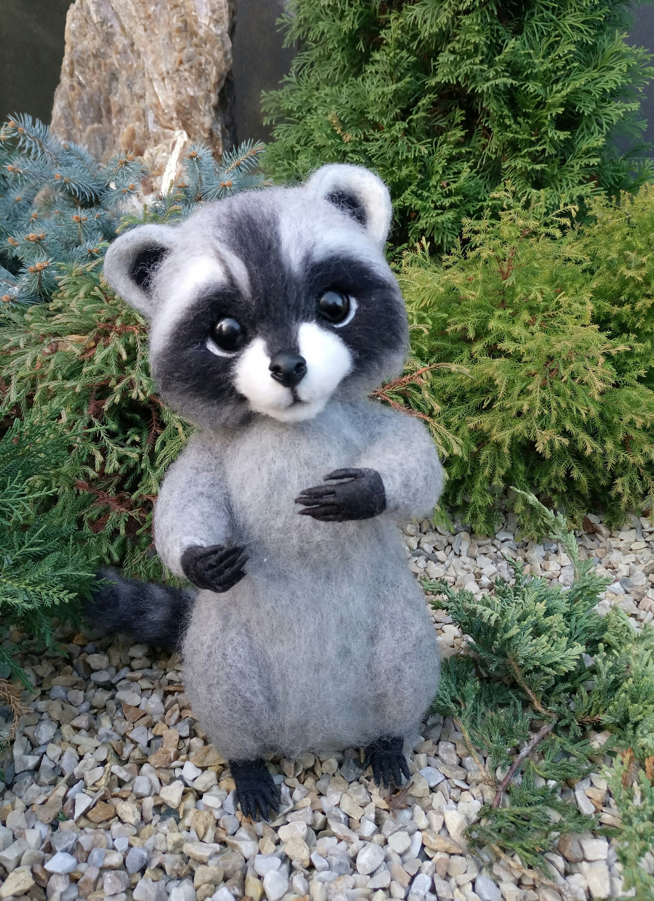 Felted Raccoon Needle Felted Animal Wool Felt Raccoon Animal Etsy