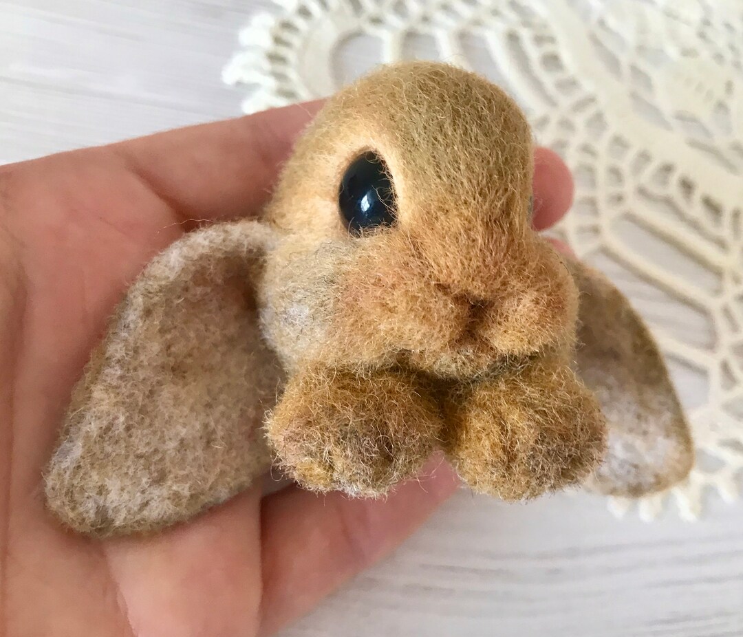 Felted Bunny Brooch: Needle Felt Animal Pin, Handmade Merino Wool ...
