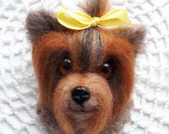 Felted york brooch Needle felted animal pin Dog brooch Needle felt animal brooch Felted dog Felt doggy pin  Felted york Dog lovers gift