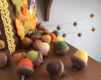 Felted Wool Acorns, Fall Thanksgiving Decor, Set of 30