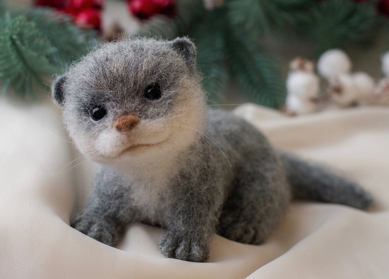 Felted Otter Needle Felted Animal Wool Felt Otter Needle Etsy