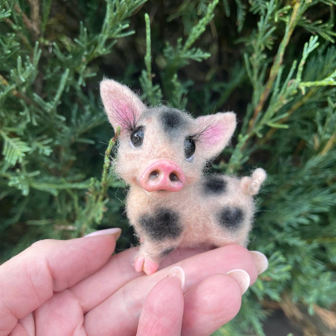 Felted Baby Pig Miniature, Needle Felted Piggy, Felt Pig, Piggy Lover's Gift, Needle Felted