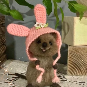 Naaldvilten Quokka-sculptuur: handgemaakte wollen dierminiatuur
