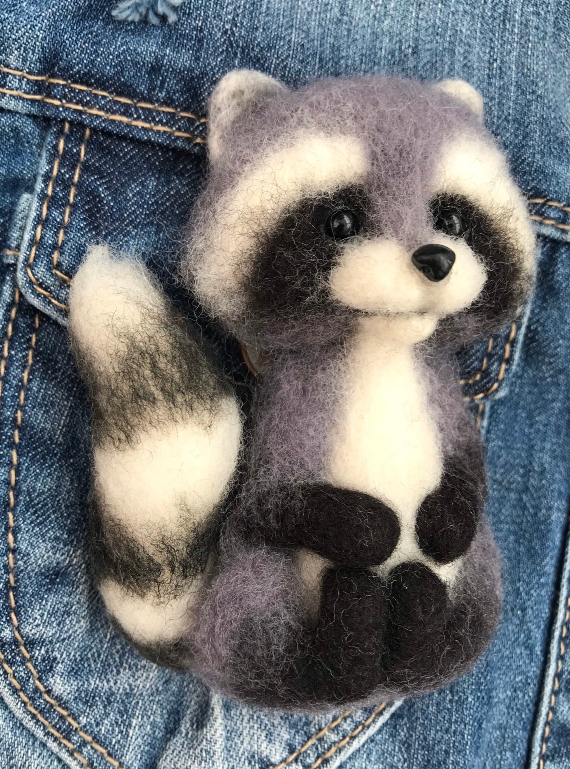 Felted raccoon brooch Needle felted animal Wool felt raccoon Etsy