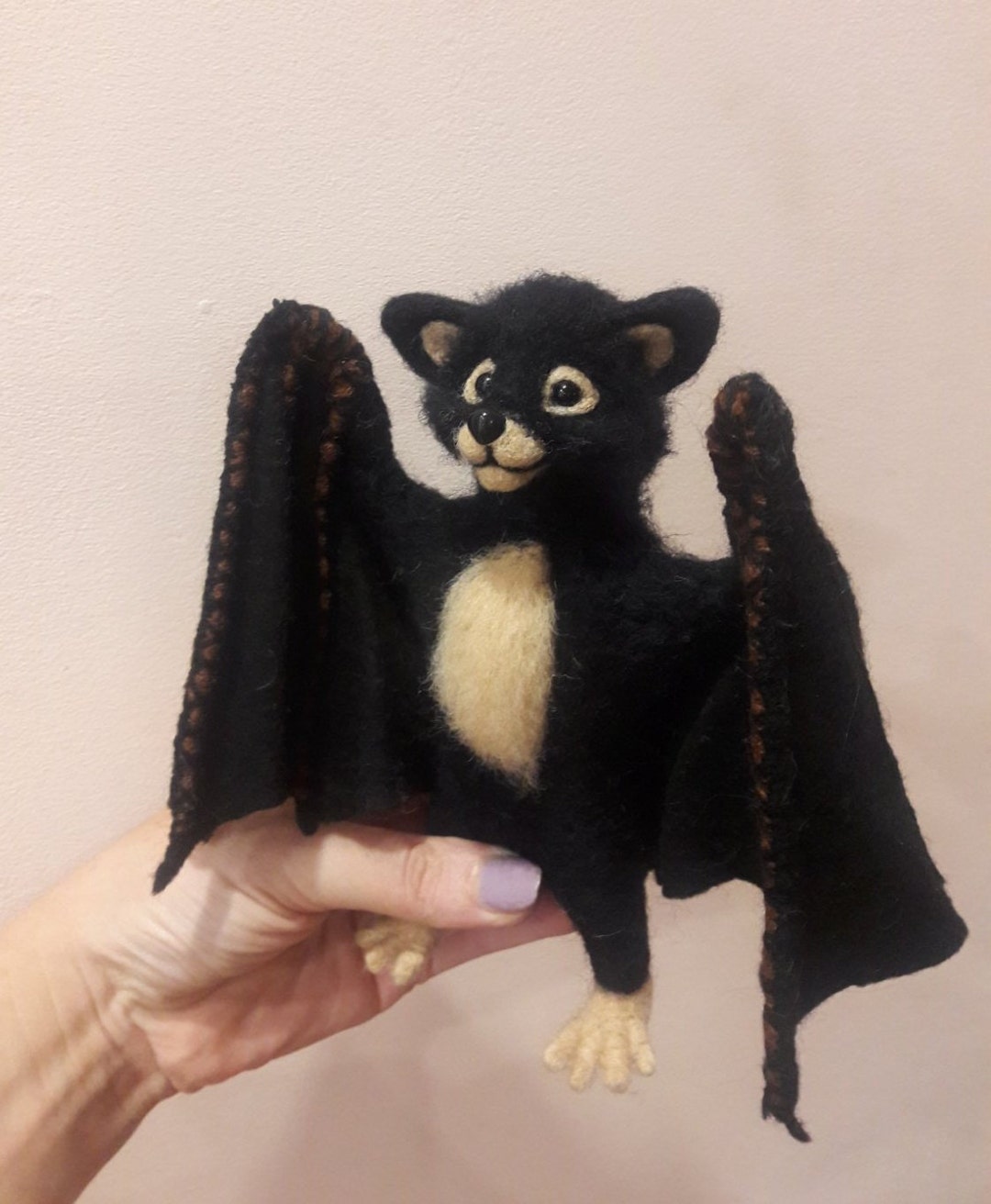 Needle Felted Bat, Needle Felt Animal, Felted Wool Bat, Bat Felted