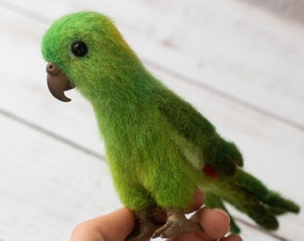 Needle felted green amazon parrot