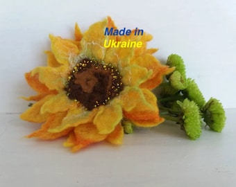 Broche de tournesol Broche en feutre Tournesol feutré Broche feutrée Broche de fleur Broche de tournesol Bijoux en laine Broche d’été Cadeau de la fête des Mères Épingle feutrée