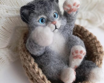 ニードルフェルトの子猫のメアリー、3Dフェルト猫の彫刻、ニードル