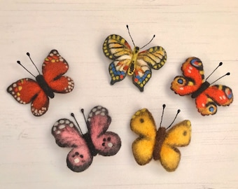 Wholesale, Set of 5/10 felted broches, Butterfly pines, Felted butterfly brooches, Felted butterfly, Spring brooch, Felt butterfly