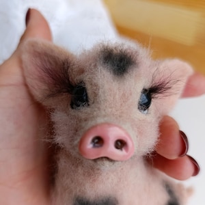 Needle Felted Piglet Miniature: Handmade Wool Sculpture