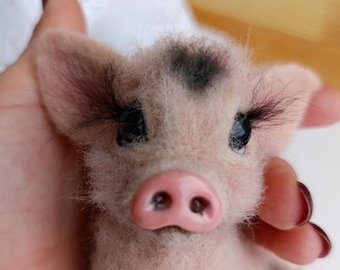 Needle Felted Piglet Miniature: Handmade Wool Sculpture