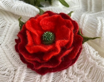 Felted pin Poppy pin Felt brooch Felt flower Felted flower brooch Felted brooch Flowers jewelry Wet felted poppy Mother gift Lady gift 25