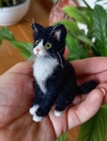 Needle Felted Tuxedo Cat Miniature: Handmade Dollhouse Kitten
