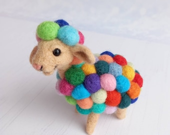 Needle felted sheep Felted animal figure Needle feltsheep  Wool felt sheep Rainbow sheep Wool felted sculpture Sheep lovers gift