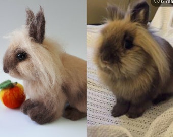 Custom pet Replica, Personalized pat figure, Felted animal by customer photo, Pet portrait, Felted hare by photo, Pet loss gift, Felt bunny