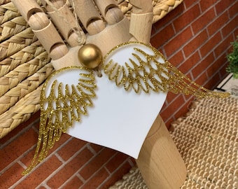 GOLD Heart and Wings MEMORIAL ornament - FREE personalization - memory - keepsake - Christmas ornie