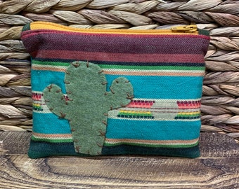 Small zippered pouch - PERIOD pouch - Boho Cactus Style - sanitary pad carrying bag - zippered top - FREE SHIPPING - travel size