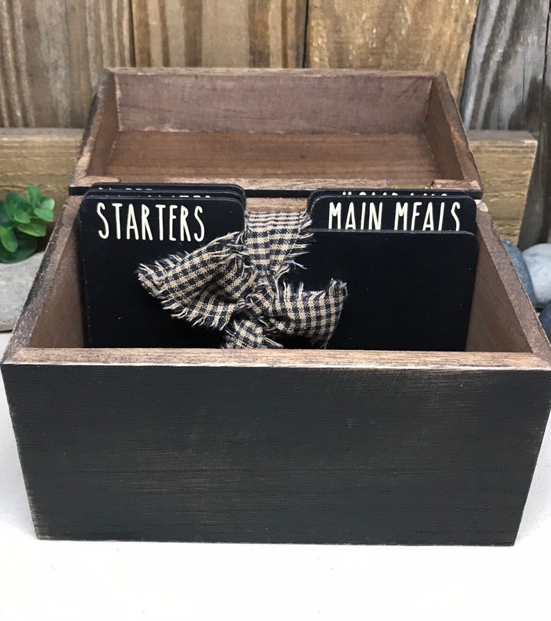 RECIPE DIVIDERS recipe inserts 4x6 recipe dividers wood dividers- recipe box cards custom recipe dividers BLACK Rae Dunn style