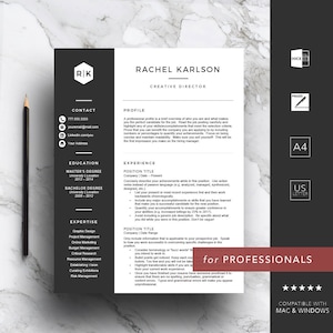 Plantilla de CV profesional para Word & Pages / Plantilla de CV / Cv de 1, 2, 3 páginas con carta de presentación / A4 y carta de EE. UU. / Descarga instantánea