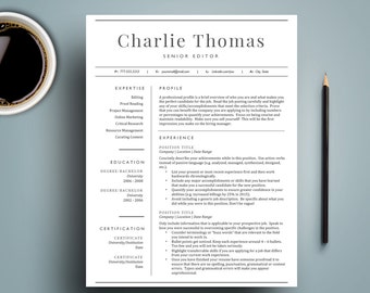 Professional Resume Template for Word (1 & 2 Page Resumes, Cover Letter included), CV Template | Classic Resume Design | Instant Download