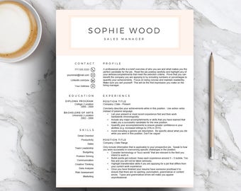 Pink Resume Template for Word & Pages | Creative CV Template (1 and 2 Page Resume,  Cover Letter, Icon Set) Resume Design | Instant Download