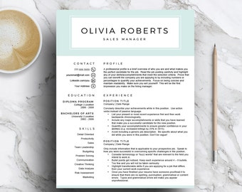 Creative Resume Template for Word & Pages | Blue CV Template (1 and 2 Page Resume,  Cover Letter, Icon Set) Resume Design | Instant Download